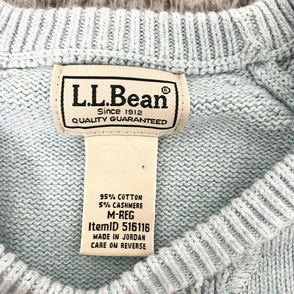 LL Bean Sweater Mens Medium Light Blue Cotton‎ Cashmere Crewneck Knit Pullover - Picture 3 of 6